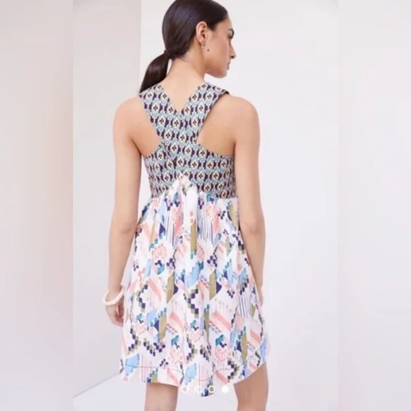 ANTHROPOLOGIE Maeve Textured Swing Mini Dress Criss Cross Back Size XL - Picture 3 of 14